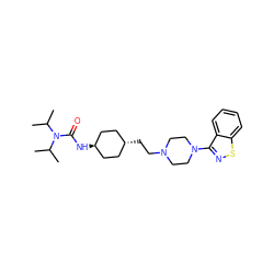 CC(C)N(C(=O)N[C@H]1CC[C@H](CCN2CCN(c3nsc4ccccc34)CC2)CC1)C(C)C ZINC001772619606