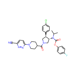 CC(C)N(C(=O)Oc1ccc(F)cc1)[C@@H]1CN(C(=O)C2CCN(c3ccc(C#N)nn3)CC2)C[C@H]1c1ccc(Cl)cc1 ZINC000117713027