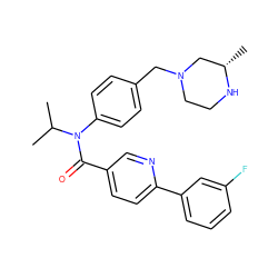 CC(C)N(C(=O)c1ccc(-c2cccc(F)c2)nc1)c1ccc(CN2CCN[C@@H](C)C2)cc1 ZINC000095598470