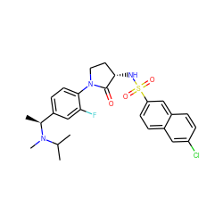 CC(C)N(C)[C@@H](C)c1ccc(N2CC[C@H](NS(=O)(=O)c3ccc4cc(Cl)ccc4c3)C2=O)c(F)c1 ZINC000045340273