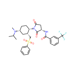 CC(C)N(C)[C@@H]1CC[C@H](N2C(=O)C[C@H](NC(=O)c3cccc(C(F)(F)F)c3)C2=O)[C@H](CS(=O)(=O)c2ccccc2)C1 ZINC000049780695