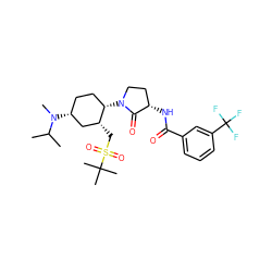 CC(C)N(C)[C@@H]1CC[C@H](N2CC[C@H](NC(=O)c3cccc(C(F)(F)F)c3)C2=O)[C@H](CS(=O)(=O)C(C)(C)C)C1 ZINC000146776250