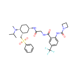 CC(C)N(C)[C@@H]1CC[C@H](NC(=O)CNC(=O)c2cc(C(F)(F)F)ccc2NC(=O)N2CCC2)C[C@@H]1CS(=O)(=O)c1ccccc1 ZINC000082140107