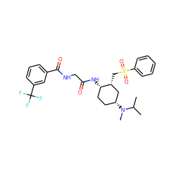 CC(C)N(C)[C@@H]1CC[C@H](NC(=O)CNC(=O)c2cccc(C(F)(F)F)c2)[C@H](CS(=O)(=O)c2ccccc2)C1 ZINC000049780769