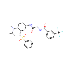 CC(C)N(C)[C@@H]1CC[C@H](NC(=O)CNC(=O)c2cccc(C(F)(F)F)c2)C[C@@H]1CS(=O)(=O)c1ccccc1 ZINC000073197458