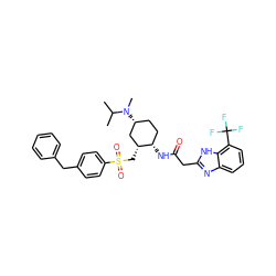 CC(C)N(C)[C@@H]1CC[C@H](NC(=O)Cc2nc3cccc(C(F)(F)F)c3[nH]2)[C@H](CS(=O)(=O)c2ccc(Cc3ccccc3)cc2)C1 ZINC000084689057