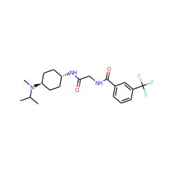 CC(C)N(C)[C@H]1CC[C@H](NC(=O)CNC(=O)c2cccc(C(F)(F)F)c2)CC1 ZINC000165636193