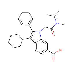 CC(C)N(C)C(=O)Cn1c(-c2ccccc2)c(C2CCCCC2)c2ccc(C(=O)O)cc21 ZINC000013646564