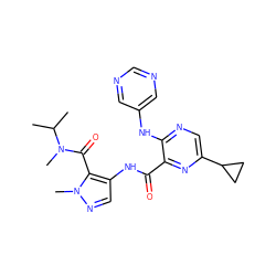 CC(C)N(C)C(=O)c1c(NC(=O)c2nc(C3CC3)cnc2Nc2cncnc2)cnn1C ZINC000169701847