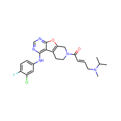 CC(C)N(C)C/C=C/C(=O)N1CCc2c(oc3ncnc(Nc4ccc(F)c(Cl)c4)c23)C1 ZINC000043203719