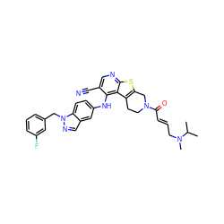 CC(C)N(C)C/C=C/C(=O)N1CCc2c(sc3ncc(C#N)c(Nc4ccc5c(cnn5Cc5cccc(F)c5)c4)c23)C1 ZINC000096172268