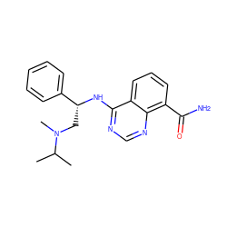 CC(C)N(C)C[C@@H](Nc1ncnc2c(C(N)=O)cccc12)c1ccccc1 ZINC000114347935