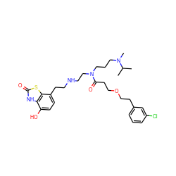 CC(C)N(C)CCCN(CCNCCc1ccc(O)c2[nH]c(=O)sc12)C(=O)CCOCCc1cccc(Cl)c1 ZINC000169346893