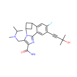 CC(C)N(C)Cc1c(C(N)=O)nc2n1C1CC(C1)c1cc(F)c(C#CC(C)(C)O)cc1-2 ZINC000219514703