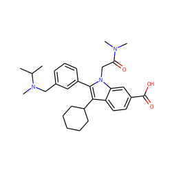 CC(C)N(C)Cc1cccc(-c2c(C3CCCCC3)c3ccc(C(=O)O)cc3n2CC(=O)N(C)C)c1 ZINC000013646681