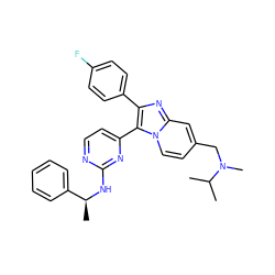 CC(C)N(C)Cc1ccn2c(-c3ccnc(N[C@@H](C)c4ccccc4)n3)c(-c3ccc(F)cc3)nc2c1 ZINC000028822145