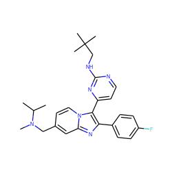 CC(C)N(C)Cc1ccn2c(-c3ccnc(NCC(C)(C)C)n3)c(-c3ccc(F)cc3)nc2c1 ZINC000028822171