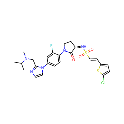 CC(C)N(C)Cc1nccn1-c1ccc(N2CC[C@@H](NS(=O)(=O)/C=C/c3ccc(Cl)s3)C2=O)c(F)c1 ZINC000029131333