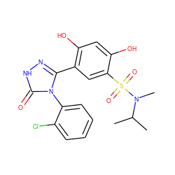 CC(C)N(C)S(=O)(=O)c1cc(-c2n[nH]c(=O)n2-c2ccccc2Cl)c(O)cc1O ZINC001772624647