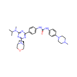 CC(C)N(C)c1nc(-c2ccc(NC(=O)Nc3ccc(N4CCN(C)CC4)cc3)cc2)nc(N2[C@H]3CC[C@H]2COC3)n1 ZINC000261093688