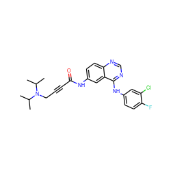 CC(C)N(CC#CC(=O)Nc1ccc2ncnc(Nc3ccc(F)c(Cl)c3)c2c1)C(C)C ZINC000013682402