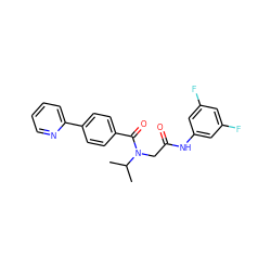 CC(C)N(CC(=O)Nc1cc(F)cc(F)c1)C(=O)c1ccc(-c2ccccn2)cc1 ZINC000072126143