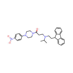 CC(C)N(CCC(=O)N1CCN(c2ccc([N+](=O)[O-])cc2)CC1)CCC1c2ccccc2-c2ccccc21 ZINC000040899214