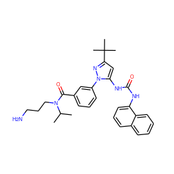 CC(C)N(CCCN)C(=O)c1cccc(-n2nc(C(C)(C)C)cc2NC(=O)Nc2cccc3ccccc23)c1 ZINC000063540240