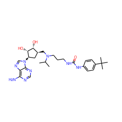 CC(C)N(CCCNC(=O)Nc1ccc(C(C)(C)C)cc1)C[C@H]1C[C@@H](n2cnc3c(N)ncnc32)[C@H](O)[C@@H]1O ZINC000103293048