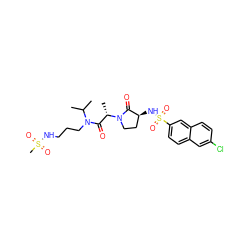 CC(C)N(CCCNS(C)(=O)=O)C(=O)[C@H](C)N1CC[C@H](NS(=O)(=O)c2ccc3cc(Cl)ccc3c2)C1=O ZINC000014950057