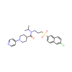 CC(C)N(CCCS(=O)(=O)c1ccc2cc(Cl)ccc2c1)C(=O)C1CCN(c2ccncc2)CC1 ZINC000029132423