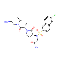 CC(C)N(CCN)C(=O)[C@H](C)N1CC[C@H](N(CC(N)=O)S(=O)(=O)c2ccc3cc(Cl)ccc3c2)C1=O ZINC000014950067