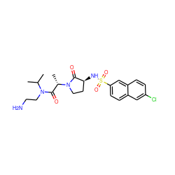 CC(C)N(CCN)C(=O)[C@H](C)N1CC[C@H](NS(=O)(=O)c2ccc3cc(Cl)ccc3c2)C1=O ZINC000014950007