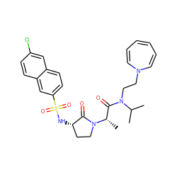 CC(C)N(CCN1C=CC=CC=C1)C(=O)[C@H](C)N1CC[C@H](NS(=O)(=O)c2ccc3cc(Cl)ccc3c2)C1=O ZINC000014950047