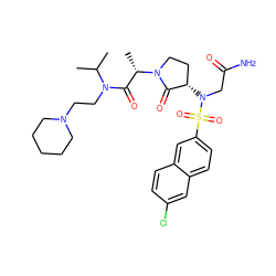 CC(C)N(CCN1CCCCC1)C(=O)[C@H](C)N1CC[C@H](N(CC(N)=O)S(=O)(=O)c2ccc3cc(Cl)ccc3c2)C1=O ZINC000014950076