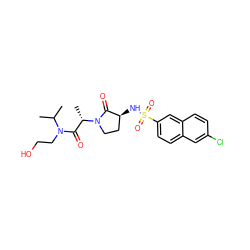 CC(C)N(CCO)C(=O)[C@H](C)N1CC[C@H](NS(=O)(=O)c2ccc3cc(Cl)ccc3c2)C1=O ZINC000014949996