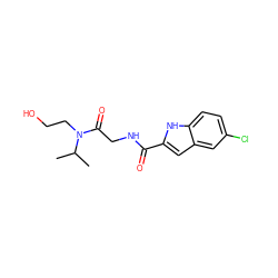 CC(C)N(CCO)C(=O)CNC(=O)c1cc2cc(Cl)ccc2[nH]1 ZINC000028136691