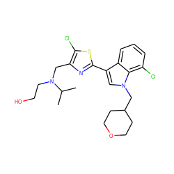 CC(C)N(CCO)Cc1nc(-c2cn(CC3CCOCC3)c3c(Cl)cccc23)sc1Cl ZINC000071295978