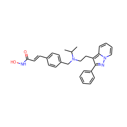 CC(C)N(CCc1c(-c2ccccc2)nn2ccccc12)Cc1ccc(/C=C/C(=O)NO)cc1 ZINC000072114737