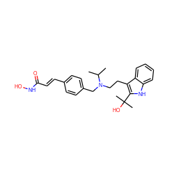 CC(C)N(CCc1c(C(C)(C)O)[nH]c2ccccc12)Cc1ccc(/C=C/C(=O)NO)cc1 ZINC000072113200