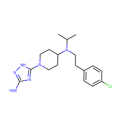 CC(C)N(CCc1ccc(Cl)cc1)C1CCN(c2nc(N)n[nH]2)CC1 ZINC001772634730