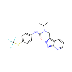 CC(C)N(Cc1[nH]nc2ncccc12)C(=O)Nc1ccc(SC(F)(F)F)cc1 ZINC000205978955