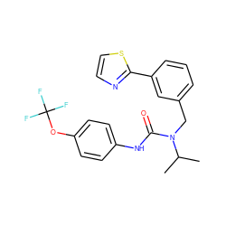 CC(C)N(Cc1cccc(-c2nccs2)c1)C(=O)Nc1ccc(OC(F)(F)F)cc1 ZINC000169329472