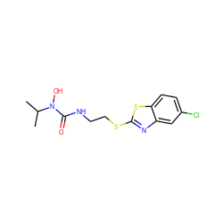 CC(C)N(O)C(=O)NCCSc1nc2cc(Cl)ccc2s1 ZINC000013650922