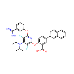 CC(C)N(c1c(F)c(Oc2cccc(C(=N)N)c2)nc(Oc2ccc(-c3ccc4ccccc4c3)cc2C(=O)O)c1F)C(C)C ZINC000028568926