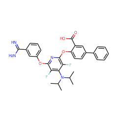 CC(C)N(c1c(F)c(Oc2cccc(C(=N)N)c2)nc(Oc2ccc(-c3ccccc3)cc2C(=O)O)c1F)C(C)C ZINC000028570291