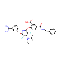 CC(C)N(c1c(F)c(Oc2cccc(C(=N)N)c2)nc(Oc2ccc(C(=O)NCCc3ccccc3)cc2C(=O)O)c1F)C(C)C ZINC000049588939