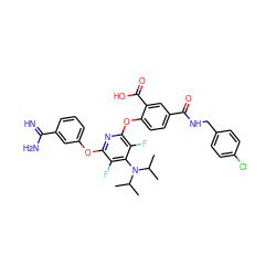 CC(C)N(c1c(F)c(Oc2cccc(C(=N)N)c2)nc(Oc2ccc(C(=O)NCc3ccc(Cl)cc3)cc2C(=O)O)c1F)C(C)C ZINC000028569934