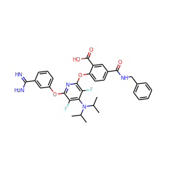 CC(C)N(c1c(F)c(Oc2cccc(C(=N)N)c2)nc(Oc2ccc(C(=O)NCc3ccccc3)cc2C(=O)O)c1F)C(C)C ZINC000028569930