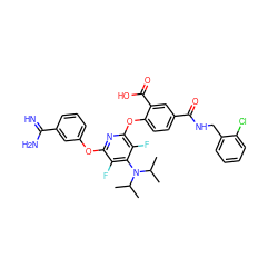 CC(C)N(c1c(F)c(Oc2cccc(C(=N)N)c2)nc(Oc2ccc(C(=O)NCc3ccccc3Cl)cc2C(=O)O)c1F)C(C)C ZINC000028568927